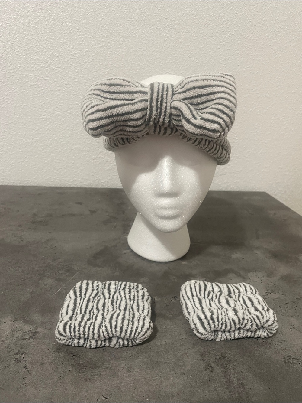 Striped Gray & White Bow Headband Set - Women Accessories